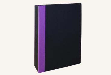 black folder with purple linen edges